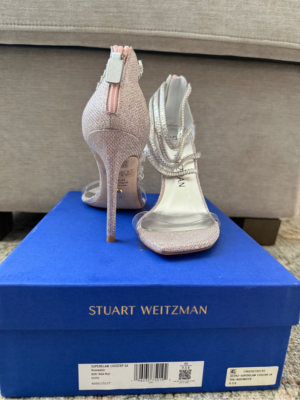 Stuart Weitzman SUPERGLAM Rosewater clear Strap Stiletto NWT🪩 - Picture 6 of 11